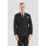 Erkek Siyah Dar Kesim Slim Fit Yünlü Kruvaze Sivri Yaka 6 Drop Takım Elbise