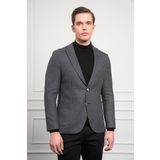 Erkek Siyah Dokuma Slim Fit Dar Kesim Mono Yaka Ceket