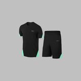 Erkek Siyah Dri-Fit Kumaş Antrenman ve Koşu Için Konforlu Cepli Kısa Kol Tişört Şort Ikili Takım S-3xl