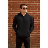 Erkek Siyah Düz Basic Kapüşonlu Cepli Oversize Sweatshirt 21eswt1kng