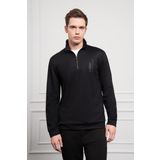 Erkek Siyah Femuarlı Bato Yaka Dynamic Fit Rahat Kesim Sweatshirt
