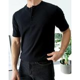 Erkek Siyah Fitilli Henley Yaka Basic Tişört