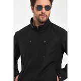 Erkek Siyah Hakim Yaka Çok Cepli Su ve Rüzgar Itici Mevsimlik Mont&ceket - 2XL