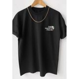 Erkek Siyah Happy Face Baskılı Oversize T-shirt