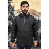Erkek Siyah Içi Kürklü Su ve Rüzgar Geçirmez Kapüşonlu Kışlık Mont & Kaban & Parka ML-FMM-100 - XL