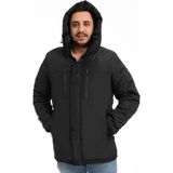 Erkek Siyah Içi Polarlı Su ve Rüzgar Geçirmez Kapüşonlu Kışlık Mont & Kaban & Parka - 2XL