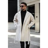 Erkek Siyah Kemerli Oversize Rahat Kesim Kaşe Kaban - Beyaz
