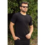 Erkek Siyah Krep Kumaş Rahat Salaş Esnek Bisiklet Yaka T-Shirt 23ETSHTARP