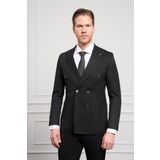 Erkek Siyah Kruvaze Slim Fit Sivri Yaka Takım Elbise