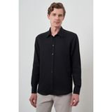 Erkek Siyah Manşetli Slim Fit Sert Yaka Gömlek - XL