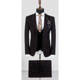 Erkek Siyah-Mor Pötikare Desenli Slim Fit 3'Lü Takım Elbise