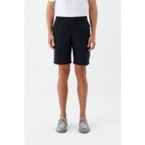Erkek Siyah Normal Kesim Regular Fit %100 Keten Lastikli Bel Bermuda Şort