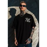 Erkek Siyah Oversize Baskılı Bol Kesim Tişört %100 Pamuk - XL