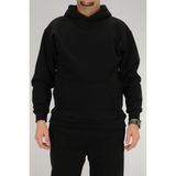 Erkek Siyah Oversize Kapüşonlu Sweatshirt 3 iplik Şardonlu Kanguru Cepli