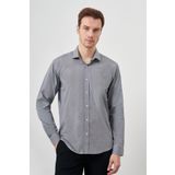 Erkek Siyah Pamuk Baskılı Desenli İtalyan Yaka Slim Fit Gömlek