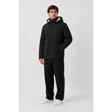 Erkek Siyah, Peluş Astarlı Çıkarılabilir Kapüşonlu, Rüzgar ve Su Geçirmez, Kışlık Mont-Kaban-Parka - 2XL