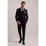 Erkek Siyah Pileli Slim Fit Kırlangıç Yaka Yelekli Damatlık - 48 / 6 - 6 Drop