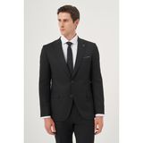 Erkek Siyah Poliviskon Basic Jakarlı Slim Fit Sivri Yaka Takım Elbise