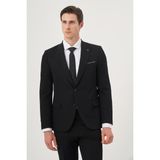 Erkek Siyah Poliviskon Basic Slim Fit Sivri Yaka Takım Elbise