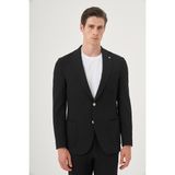 Erkek Siyah Poliviskon Trend Çizgili Slim Fit Mono Yaka Takım Elbise