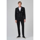 Erkek Siyah Poliviskon Trend Çizgili Slim Fit Sivri Yaka Kruvaze Takım Elbise - 6 Drop - 44