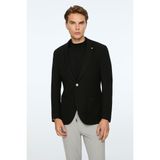 Erkek Siyah Poliviskon Trend Desenli Slim Fit Ceket