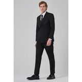 Erkek Siyah Poliviskon Trend Düz Desen Slim Fit Sivri Yaka Kruvaze Takım Elbise