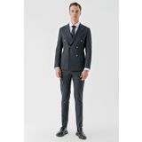 Erkek Siyah Poliviskon Trend Kruvaze Slim Fit Sivri Yaka Takım Elbise