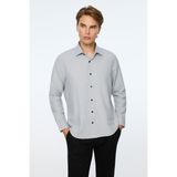 Erkek Siyah Polyester Trend Desenli Dynamic Fit Sert Yaka Gömlek