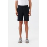 Erkek Siyah Regular Fit %100 Keten Lastikli Bel Bermuda Şort