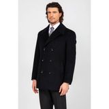 Erkek Siyah Regular Fit Kırlangıç Yaka Kaban - 48