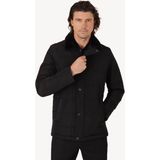 Erkek Siyah Regular Fit Yakası Kürklü Desenli Kaban - 62