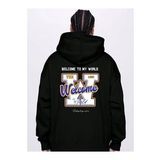 Erkek Siyah Sırt Welcome Baskılı Kapüşonlu Sweatshirt