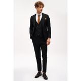 Erkek Siyah Slim Fit / Dar Kalıp Sivri Yaka Yelekli Takım Elbise - 50