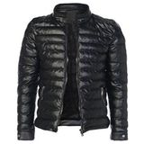 Erkek Siyah Slim Fit Içi Kalın Kürklü Su Itici Şişme Deri Ceket & Mont - 7XL