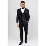 Erkek Siyah Slim Fit Şal Yaka Yelekli Damatlık - 6 Drop - 52 / 6