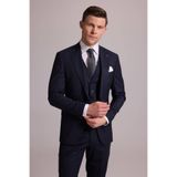 Erkek Siyah Slim Fit Sivri Yaka Yün Yelekli Çizgili Takım Elbise