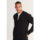 Erkek Siyah Standart Fit Normal Kesim Içi Polarlı 3 Iplik Kolej Yaka Pamuklu Sweatshirt Ceket