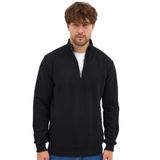 Erkek Siyah Standart Fit Normal Kesim Pamuklu Yarım Fermuarlı Dik Yaka Pamuklu Sweatshirt 4XL