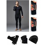 Erkek Siyah Termal Alt Üst Takım-Polar Şapka-Eldiven-Boyunluk-2 Çift Termal Çorap Set - L - XL