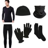 Erkek Siyah Termal Içlik Takımı Polar Bere Boyunluk Eldiven Havlu Çorap Seti I - XL