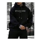 Erkek Siyah Ters Brooklyn Baskılı Kapüşonlu Sweatshirt