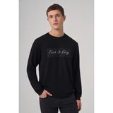 Erkek Siyah Trend Baskılı Bisiklet Yaka Sweat-Shirt