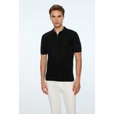 Erkek Siyah Trend Polo Yaka Rayon Triko T-Shirt