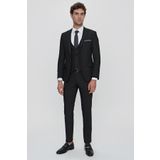 Erkek Siyah Yelekli Jakarlı Slim Fit Dar Kesim 6 Drop Takım Elbise