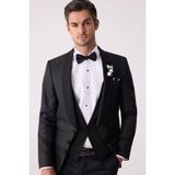 Erkek Siyah Yelekli Şal Yaka Slim Fit Damatlık - 52 / 6