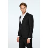 Erkek Siyah Yün Platinium Düz Slim Fit Mono Yaka Takım Elbise