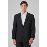 Erkek Siyah Yünlü Trend Desenli Dynamic Fit Mono Yaka Takım Elbise