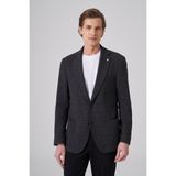 Erkek Siyah Yünlü Trend Desenli Slim Fit Mono Yaka Ceket