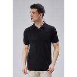 Erkek Siyah%100 Pamuk Polo Yaka Kısa Kollu Triko Kazak TRIST-7107 -XL